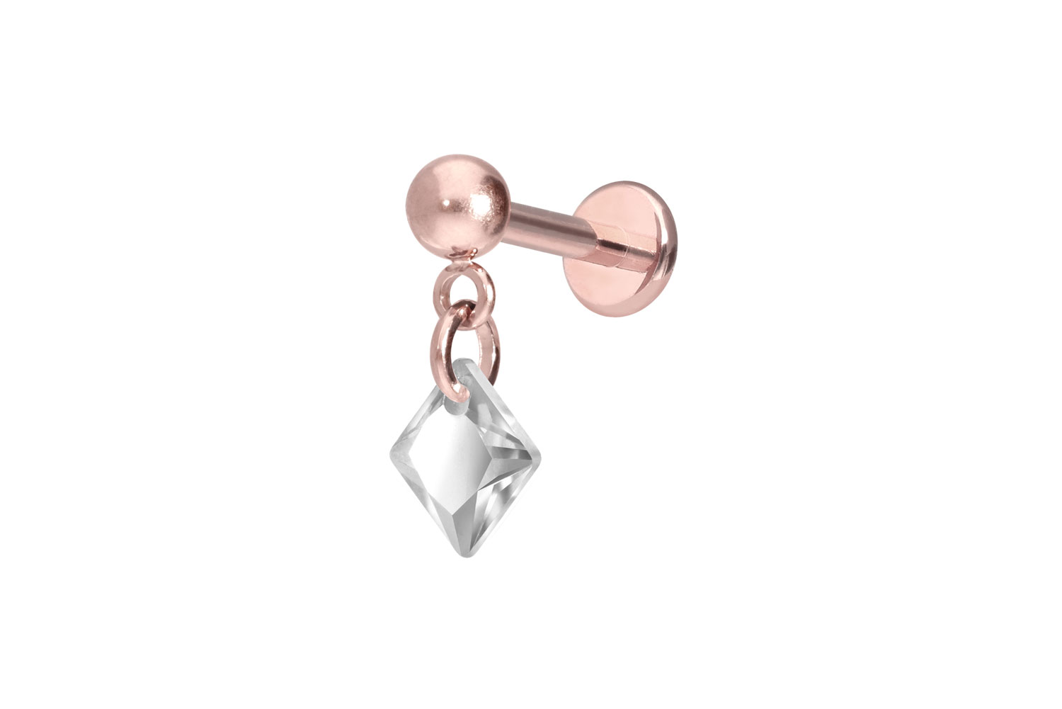 Premium Titan Labret Piercing mit Innengewinde KRISTALLQUADRAT